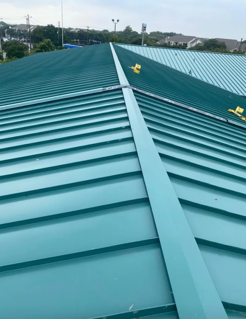 Green commercial metal roof ridge and valley for Metal Roof Repair in Mount Zion
